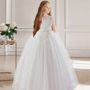Robe princesse blanche fille tenue ceremonie soiree mariage demoiselle honneur spectacle enfants polyester appliques 46 ans 4 saisons style bal longueur cheville Robe princesse blanche fille tenue ceremonie soiree mariage demoiselle honneur spectacle enfants polyester appliques 46 ans 4 saisons style bal longueur cheville
