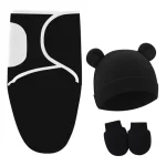 Ensemble d&rsquo;habillement pour nouveauné en coton bonnet moufles et swaddle  Noir