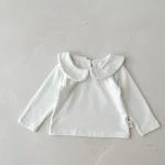 Tshirt bébé fille longues manches col oversized style préppy 13 ans coton blanc doux confort enfant
