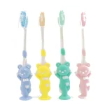 Brosse à dents pour enfants 4 pièces poils souples design ours en peluche hygiène buccale manche court brossage facile sécurité jouets éducatifs accessoires bébé