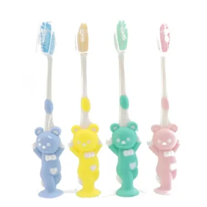 Brosse à dents pour enfants 4 pièces poils souples design ours en peluche hygiène buccale manche court brossage facile sécurité jouets éducatifs accessoires bébé