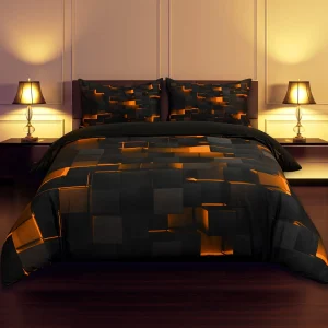 Ensemble de literie noir et orange housse de couette ensemble de literie géométrique moderne pour enfants garçons et filles taies d&rsquo;oreiller assorties  3 pièces