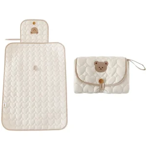 Tapis à langer portable en polyester doux pliable avec housse ours pour bébé idéal pour sorties changeuses et déplacements