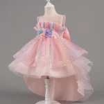 Robe princesse sans manches à fleurs costume fête d&rsquo;anniversaire robe de bal pour enfant fille style européen et américain polyester tulle 46 ans