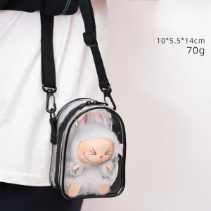 Sac à bandoulière transparent avec peluche noir 14 cm accessoire style kawaii Labubu V2 V3