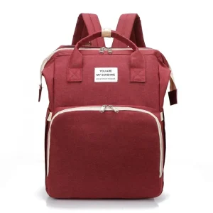 Sac à dos bébé maman épaule portage tissu polyester nylon rouge fermeture éclair poches extérieures intérieures