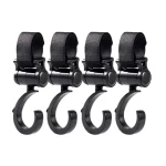 Crochet multifonction portable 4 pièces Noir pour poussette sac à langer torchon suspension murale ajustable moderne pratique qualité premium