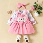 Ensemble pour nouveauné fille robe manches longues motif renard accessoires inclus vêtements bébé fille 018 mois