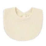 Bavoir bébé en mousseline beige perlé avec pressionnette style élégant doux et confortable pour nouveauné fille garçon