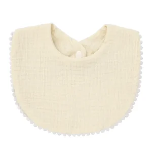 Bavoir bébé en mousseline beige perlé avec pressionnette style élégant doux et confortable pour nouveauné fille garçon Bavoir bébé en mousseline beige perlé avec pressionnette style élégant doux et confortable pour nouveauné fille garçon