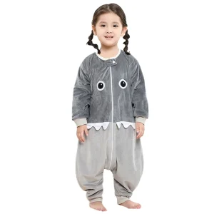 Pyjama combinaison enfant requin gris manches longues pyjama hiver cosy 46 ans doux pelucheux