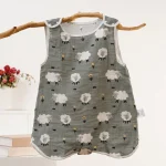 Robe bébé sans manches été motif moutons coton doux tissu fluide style ludique 13 ans