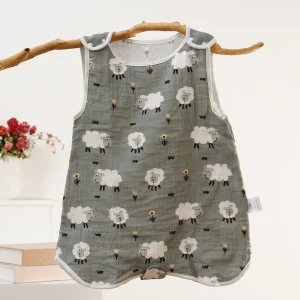 Robe bébé sans manches été motif moutons coton doux tissu fluide style ludique 13 ans