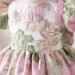 Robe de princesse en organza brocart vert rose pour filles style Aline short sleeves fête d&rsquo;anniversaire cérémonie 28 ans exquis qualité premium