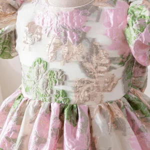 Robe de princesse en organza brocart vert rose pour filles style Aline short sleeves fête d&rsquo;anniversaire cérémonie 28 ans exquis qualité premium