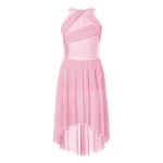 Robe de bal pour fille en polyester et spandex design moderne épuré strass brillants rose pastel robe de danse ou occasion spéciale qualité premium