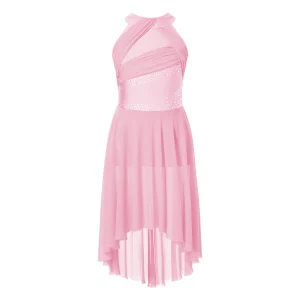 Robe de bal pour fille en polyester et spandex design moderne épuré strass brillants rose pastel robe de danse ou occasion spéciale qualité premium Robe de bal pour fille en polyester et spandex design moderne épuré strass brillants rose pastel robe de danse ou occasion spéciale qualité premium