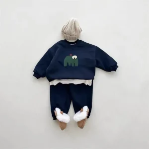 Ensemble vêtements bébé 4 pièces sweatshirt capuche pantalon bonnet chaussures tshirt intérieur bleu marine beige