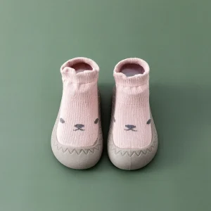Chaussures bébé souples intérieur rose confortable design ours style moderne unisexe