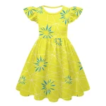 Robe princesse pour filles jaune vif avec motifs bleus style évasé occasion spéciale anniversaire Halloween carnaval 4 à 10 ans