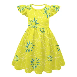 Robe princesse pour filles jaune vif avec motifs bleus style évasé occasion spéciale anniversaire Halloween carnaval 4 à 10 ans Robe princesse pour filles jaune vif avec motifs bleus style évasé occasion spéciale anniversaire Halloween carnaval 4 à 10 ans