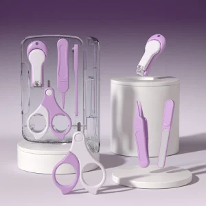 Kit de soins des ongles bébé 4 pièces Coupeongles sûr Pince Accessoires Manucure Portable Étui Violet