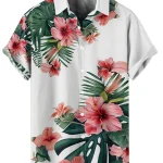Ensemble assorti pour couple mini robe avec ceinture et chemise à manches courtes imprimé fleurs tropicales vacances hawaïennes tenue décontractée