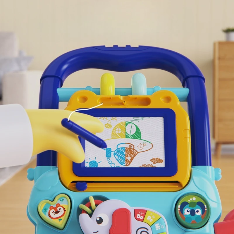 Trotteur Éducatif pour Bébé Vitesse Réglable AntiRenversement Jouet Marcheur avec Musique et Lumières Poussette pour Enfants 02 Ans Pink & Blue