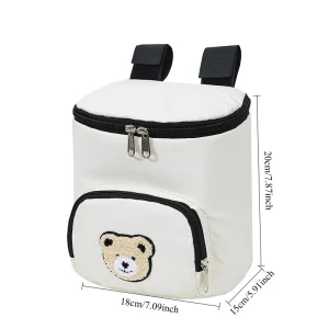 Organisateur universel de poussette pour bébé sac à langer multifonctionnel design ours mignon étanche et durable sac cylindrique pour caddie de poussette blanc