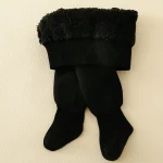 Collants chauds à motif rayures leg warmers bébé fille doublés coton garde au chaud hiver idéal pour enfants en bas âge style cosy noire cadeau pratique