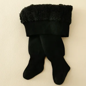 Collants chauds à motif rayures leg warmers bébé fille doublés coton garde au chaud hiver idéal pour enfants en bas âge style cosy noire cadeau pratique