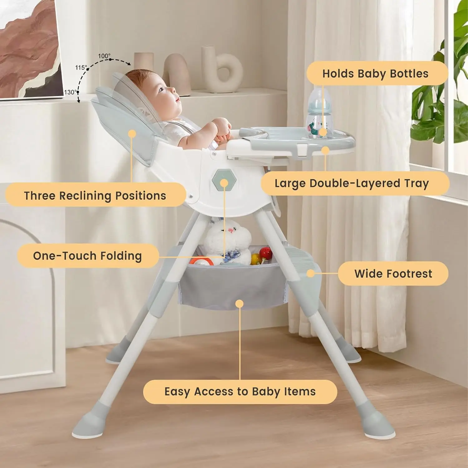 Chaise haute ajustable pour bébé plateau amovible siège rembourré design moderne idéale pour repas et activités enfants