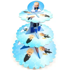 Support à gâteau thème Boss Baby set 1 pièce décoration anniversaire enfant plateau multiniveaux en carton idéal pour fête bébé