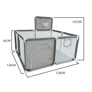 Parc bébé sûr en tissu gris clair grand format avec fermeture éclair et barrières renforcées pour enfant 03 ans  IMBABY