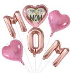 Ensemble de 6 ballons en aluminium pour la fête des mères lettres MOM et cœurs déco métallique rose cadeau original et touchant pour maman