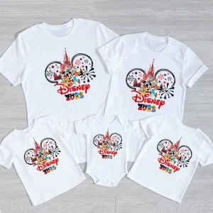 Tshirts Disney famille Mickey Minnie coordonnés vêtements enfants bébés été coton confortable style ludique