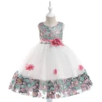 Robe de soirée pour filles robe brodée fleurs princesse mariage baptême anniversaire tulle satin fleurs en tissu style romantique 28 ans rose blanc