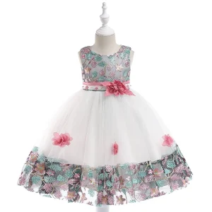 Robe de soirée pour filles robe brodée fleurs princesse mariage baptême anniversaire tulle satin fleurs en tissu style romantique 28 ans rose blanc Robe de soirée pour filles robe brodée fleurs princesse mariage baptême anniversaire tulle satin fleurs en tissu style romantique 28 ans rose blanc