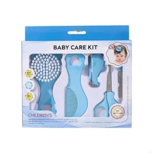 Kit de toilettage bébé 5 pièces peigne doux brosse à dent ciseaux éponge cotonปลอดภัย pour nourrisson bleu Kit de toilettage bébé 5 pièces peigne doux brosse à dent ciseaux éponge cotonปลอดภัย pour nourrisson bleu
