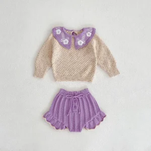 Ensemble Vêtements Bébé Fille Cardigan Manches Longues Short Bouffant Tenue Automne Printemps Couleurs Beige et Violet Matériaux Doux Confortables Ensemble Vêtements Bébé Fille Cardigan Manches Longues Short Bouffant Tenue Automne Printemps Couleurs Beige et Violet Matériaux Doux Confortables