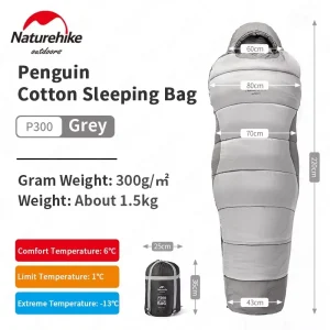 Sac de couchage Naturehike Penguin en coton sac de camping isolé randonnée hiver 6 °C à 13 °C portable confortable design moderne sac de rangement inclus Sac de couchage Naturehike Penguin en coton sac de camping isolé randonnée hiver 6 °C à 13 °C portable confortable design moderne sac de rangement inclus