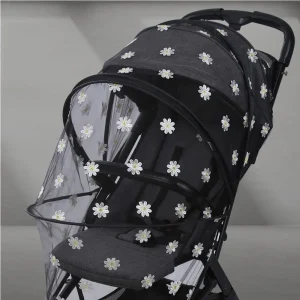 Poussette bébé classique décoration fleurs marguerite canopée protection soleil arceau sécurité moderne qualité premium pour enfants 03 ans