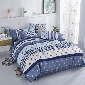 Ensemble literie moderne double avec housse de couette et coussins motifs rayures pois design joyeux polyester doux et chaud