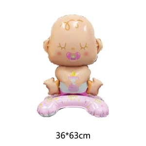 Flotteur bébé en PVC cartoon design rose et beige pour piscine jeu d&rsquo;eau tétine biberon accessoire aquatique bébé fille garçon 36x63cm
