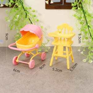 Ensemble Mini Bébé Poupée Poussette Chaise Haute Jouet Simulation Jeu de Rôle Enfant 36 Ans Éducatif Créatif Coloré