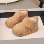 Bottines en cuir PU synthétique pour enfants fermeture Velcro semelle antiglissante chaussures d&rsquo;hiver chaudes beige jaune taille 2131