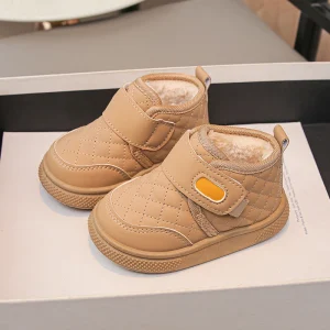Bottines en cuir PU synthétique pour enfants fermeture Velcro semelle antiglissante chaussures d’hiver chaudes beige jaune taille 2131 Bottines en cuir PU synthétique pour enfants fermeture Velcro semelle antiglissante chaussures d’hiver chaudes beige jaune taille 2131