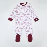 Pyjama bébé longues manches imprimé paysage coton doux boutons pression pieds en tissu rouge vêtement confortable bébé fille garçon cadeau