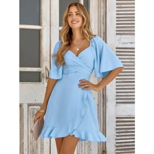 Robe formelle printemps été 2025 YIGUDAR élégante col V stretch coton polyester dame office solide loose kneelength yellow