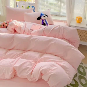 Ensemble literie bébé en coton 100% doux parure lit rose pastel 4 pièces drap housse couette taies oreiller literie confortable hypoallergénique chambre bébé fille Ensemble literie bébé en coton 100% doux parure lit rose pastel 4 pièces drap housse couette taies oreiller literie confortable hypoallergénique chambre bébé fille